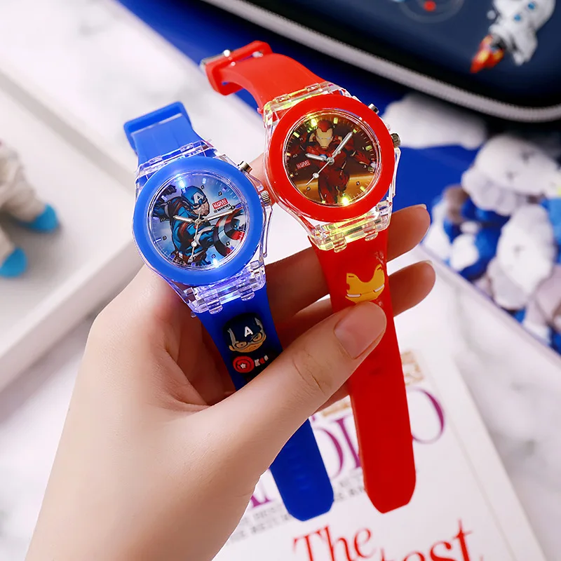 Muñeco de Marvel Comics Spider-Man Iron Man. Reloj de dibujos animados de Capitán América, reloj luminoso de silicona, reloj de cuarzo