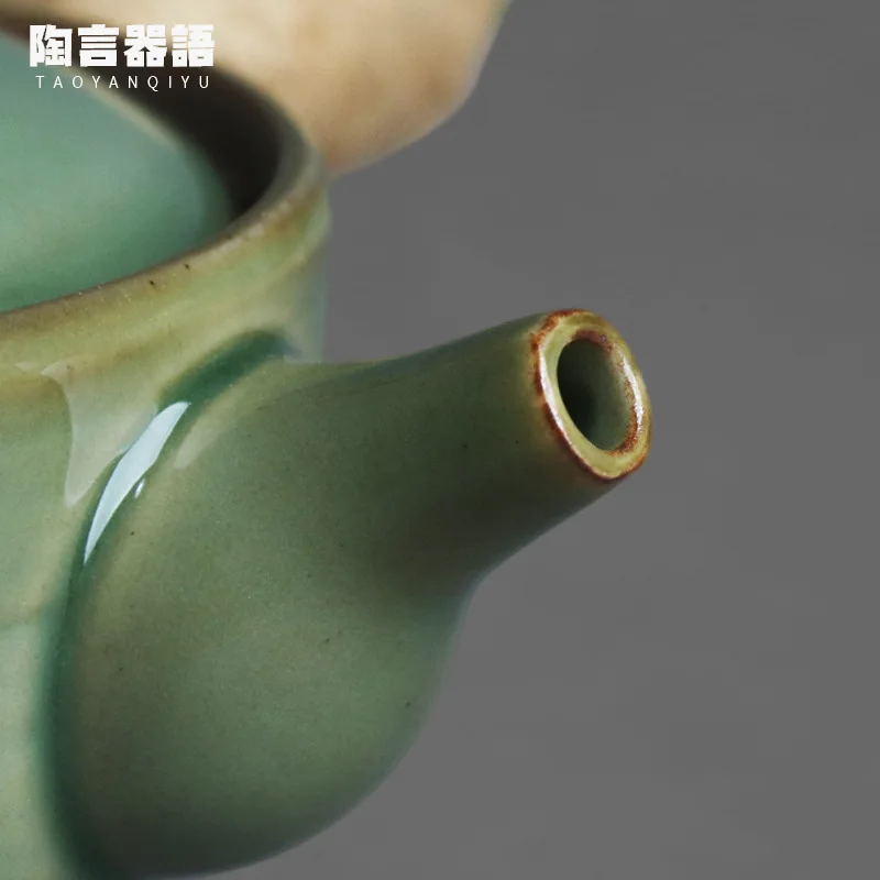 Secret color Yue kiln celadon wide mouth side handle teapot handmade retro pottery Kung Fu tea ceremony tea maker single teapot