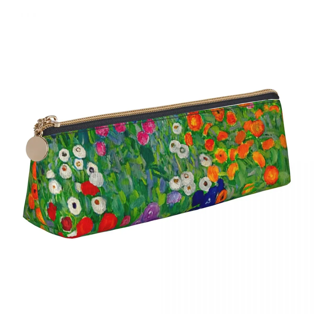 Gustav Klimt astuccio a triangolo Cottage Garden Print School astuccio con cerniera di grande capacità astuccio per penne in pelle retrò per