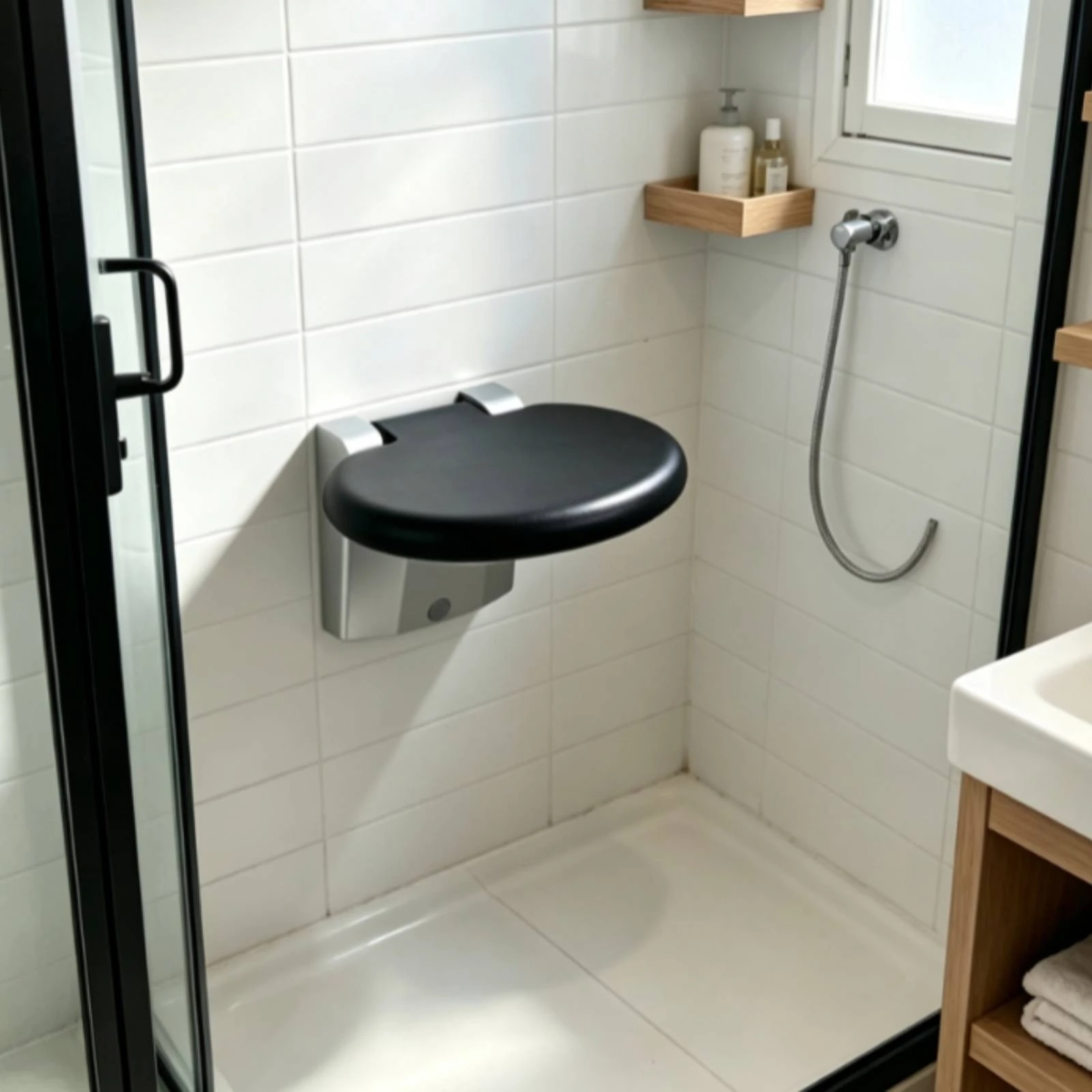 

Wall Mounted Shower Seat Foldable Folding Shower Seat Rust Resistant Long Lasting for Seniors, Bathroom