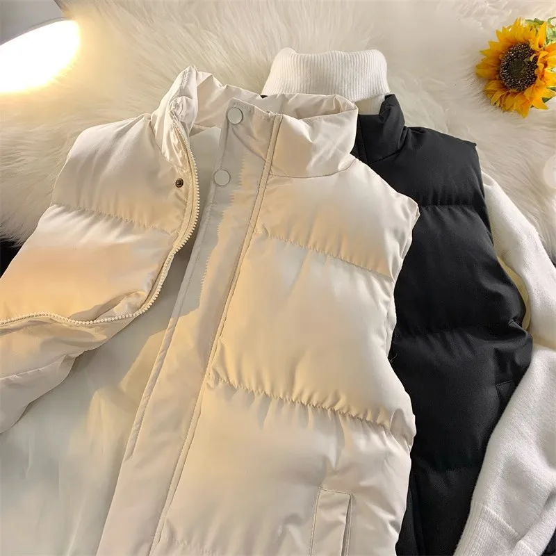 Autumn and Winter Korean Version of Vest Stand-up Collar Cotton Clothes Slim-fitting Thickened Vest Warm Vest Jacket
