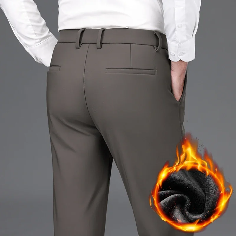 フリースメンズパンツ冬の新ファッションベルベット無地クラシックビジネスカジュアル肥厚暖かい豪華なズボンブランド服