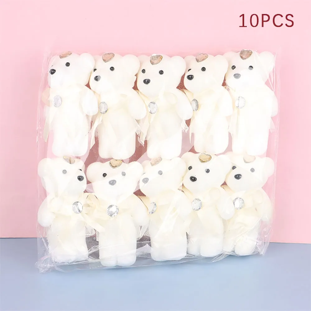 10Pcs/Set Cartoon Bear Doll Soft Stuffed Bear Valentine's Day Flower Bouquet Creative Mini Bag Pendant Doll