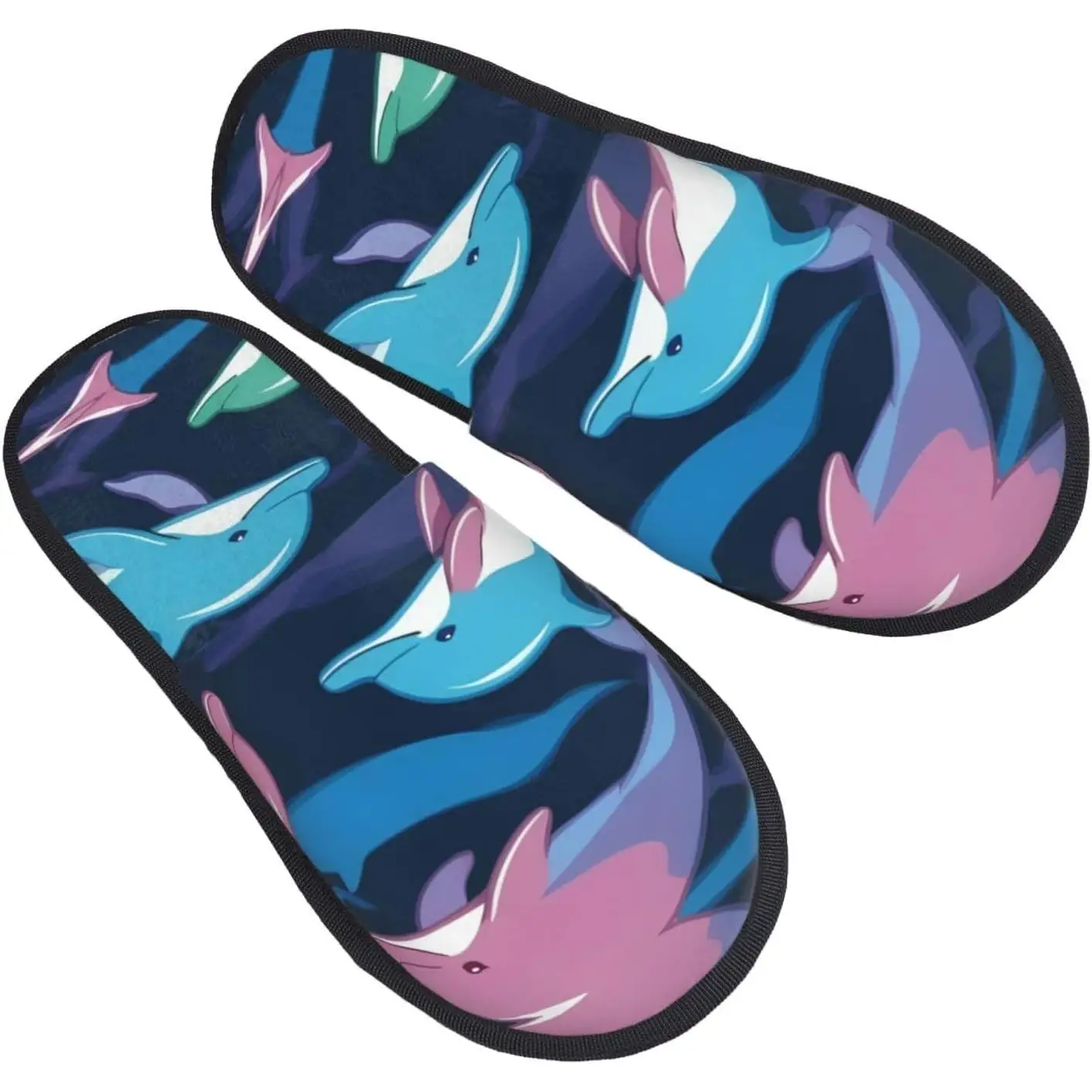 Dolphin Printing Fall Winter Fuzzy Slippers Comfy House Shoes,Portable for Hotel Travel Gifts for Women and Men