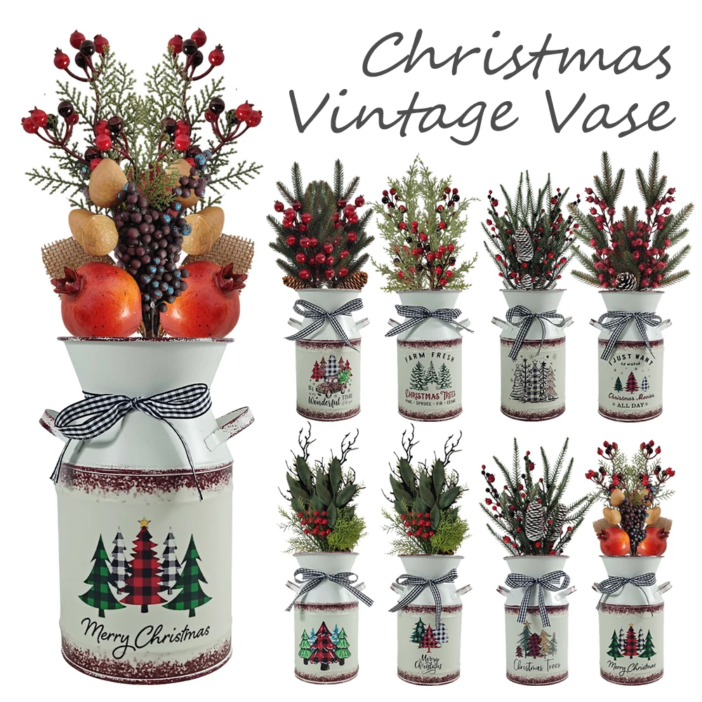 

Christmas Vintage Vase Metal Flower Vase Pitcher Jug Bucket Rustic Galvanized Decor for Milk Can Planter navidad 2025 novedades