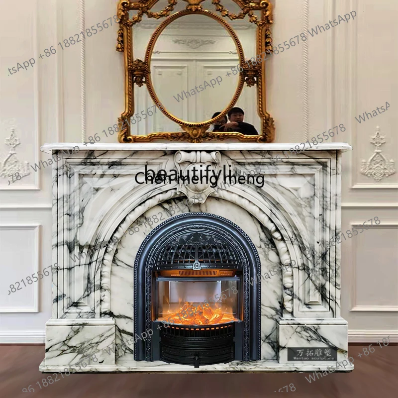 

Y183Marble fireplace French decorative cabinet porch stone carving natural white mantel