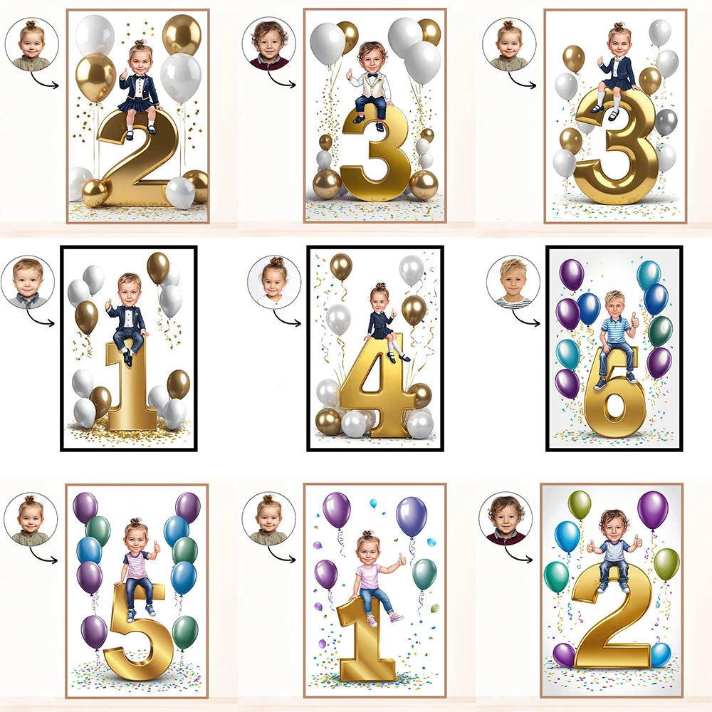 

Custom Caricature For 2nd Birthday Poster 5nd Boys Anniversary Prints Caricature Canvas Painting Home Bedroom Wall Decoration