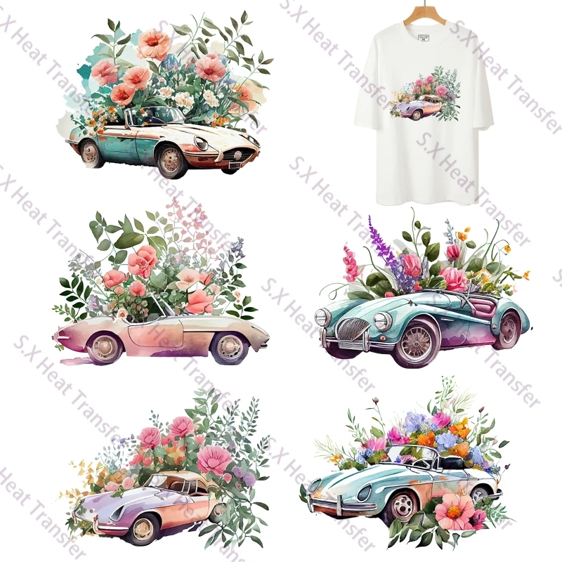 25cm Fashion Beautiful Festooned Vehicle Heat Press Sticker DIY Clothing Stickers Cartoon Vintage Float Heat Transfer Stickers