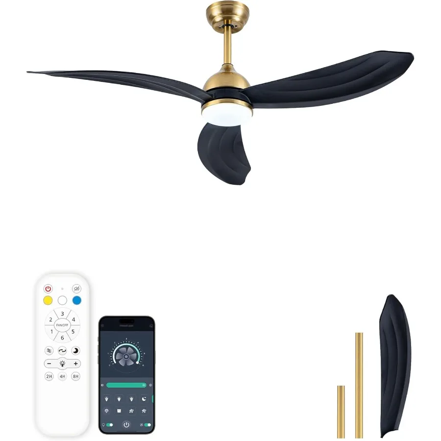 

52-дюймовый черный и золотой потолочный вентилятор с подсветкой для современного декора гостиной и спальни с регулируемой яркостью светодиодный светильник в деревенском стиле Fande