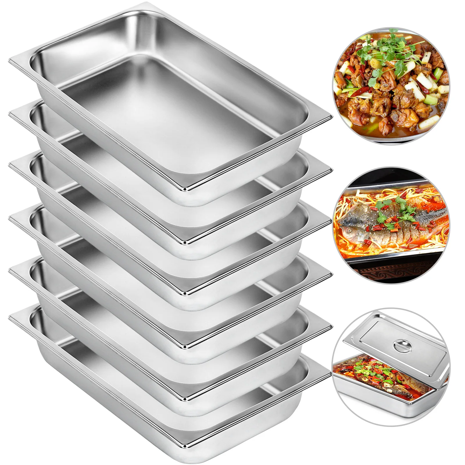 VEVOR 8.5L-20.5L Buffet Chafing Dishes Gastronorm Pans Steam Table Pans Tray Stainless Steel Food Container for Party BBQ Baking