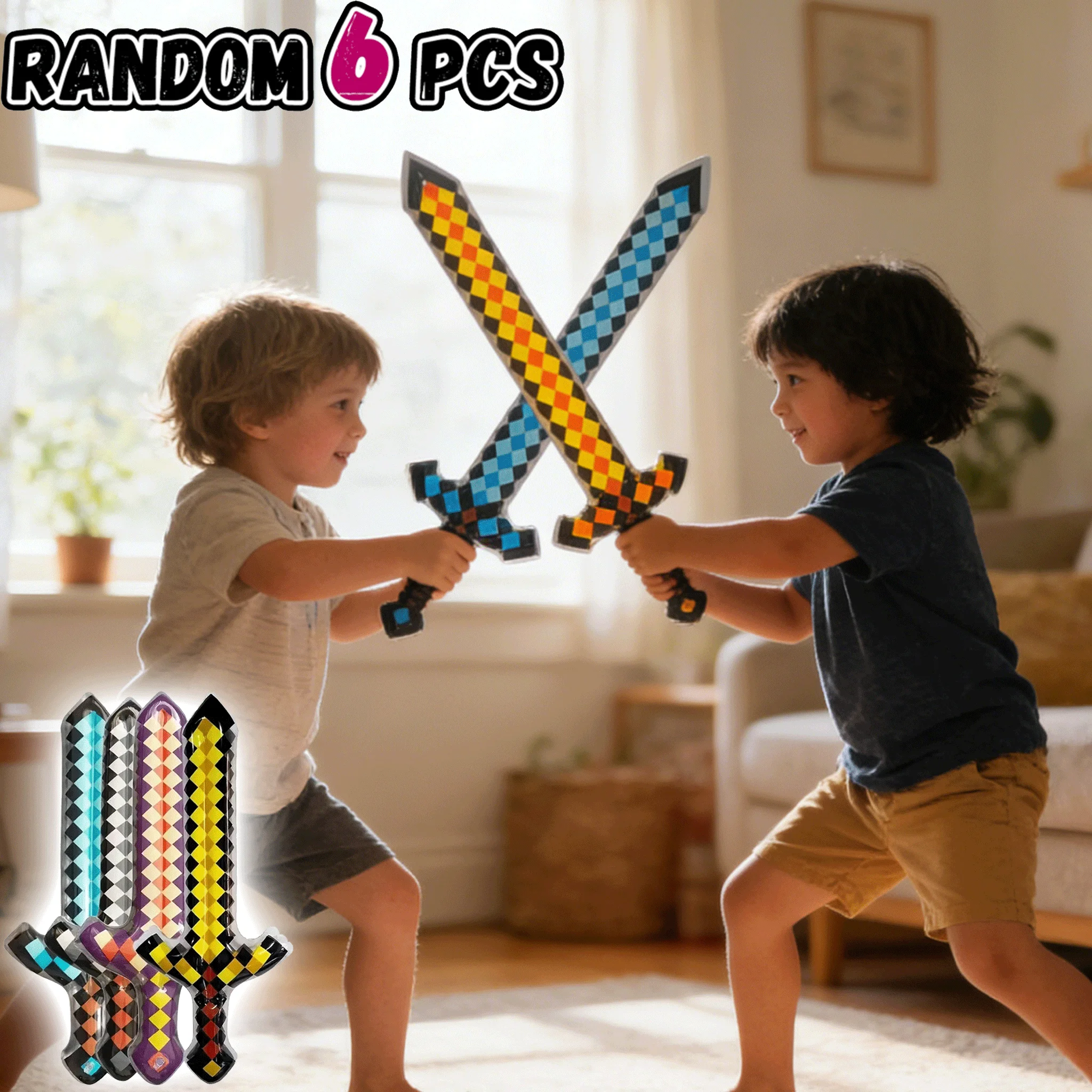  Espada MC estilo píxel, espada de piedras preciosas, juguetes para niños, juego para padres e hijos, regalo periférico, espadas inflables, regalo de cumpleaños para niños