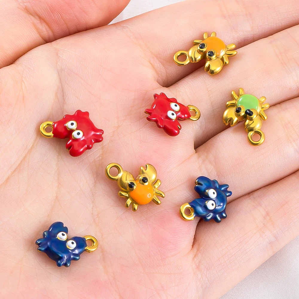 

2pcs Cute Dripping Oil Crab Pendant Stainless Steel DIY Keychain Necklace Bracelet Accessories Trend Jewelry Making Accessories