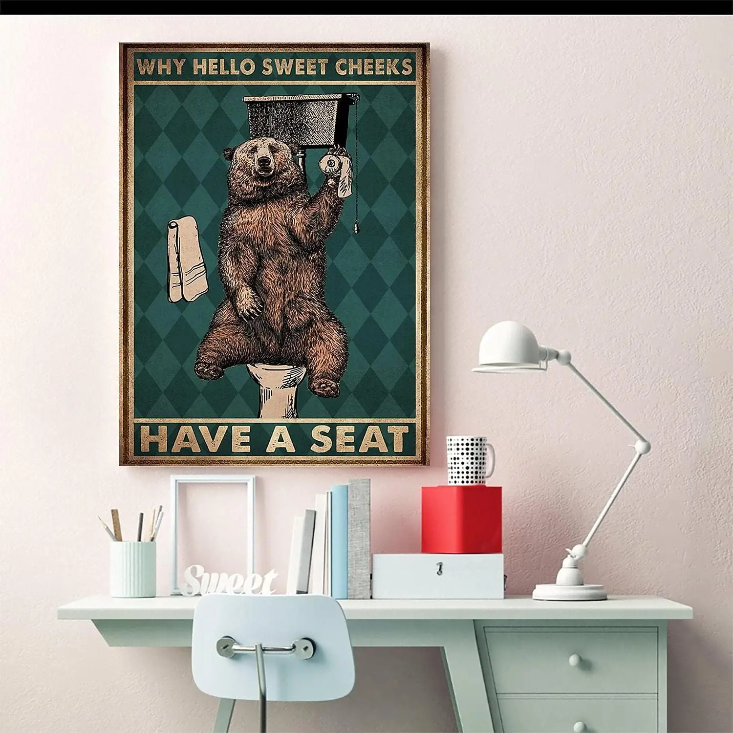 Bear Hello Sweet Cheeks Take A Vintage tin Sign, Bear Vintage tin Sign, Bear Bathroom tin Sign, Bathroom Wall Decor, Housew