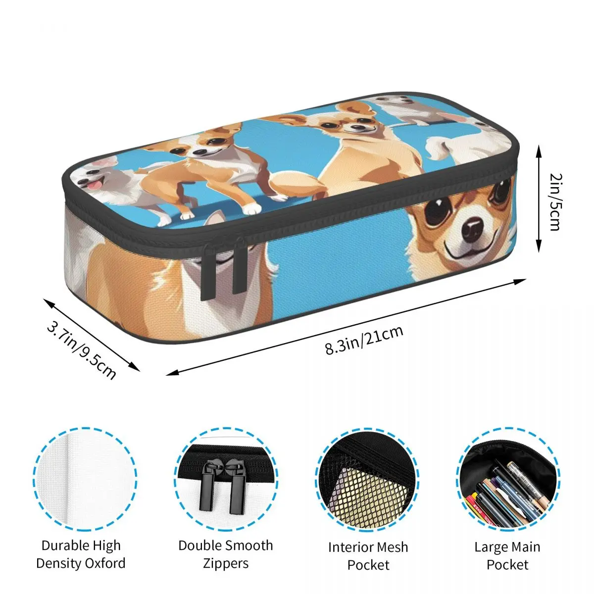 A Pack Of Chihuahuas, Basic Blue Color Pencil Case Pencil Pouch Storage Stationery Big Capacity Pen Box Pencil Bag for Kids