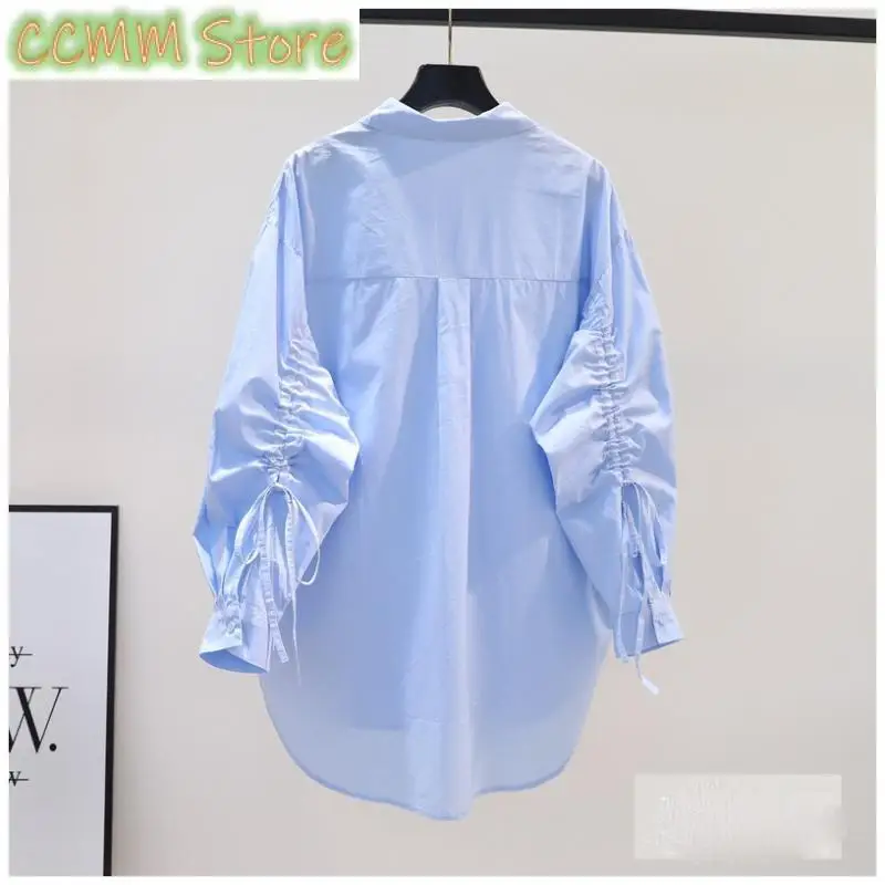 

Fashion Lapel Spliced Pockets Shirring Bandage Shirts Women's Clothing Spring New Loose All-match Tops Casual Blouses