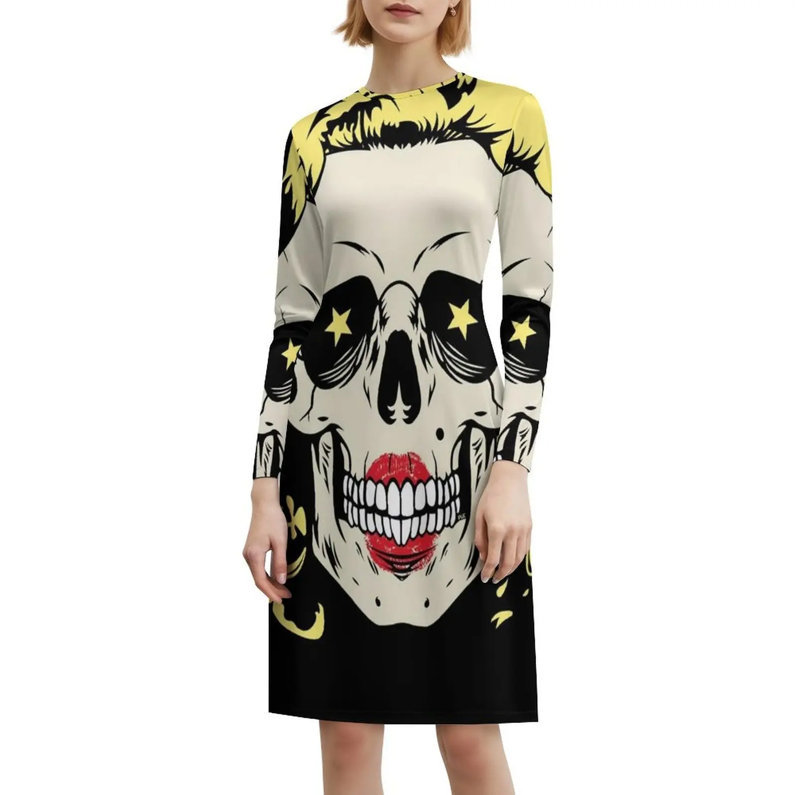 فستان مارلين جمجمة توضيحي مزين بالزهور للنساء للربيع والصيف فستان كاجوال للحفلات مارلين مونرو هيكل جمجمة #6