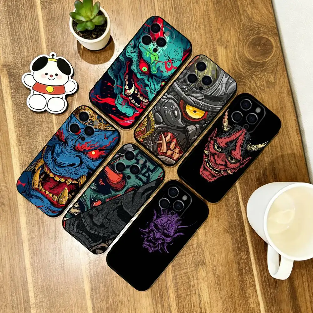 

Hannya Mask Phone Case For iPhone 17,16,15,14,13,12,11 Plus,Pro Max,XS,Soft Silicone Black Cover