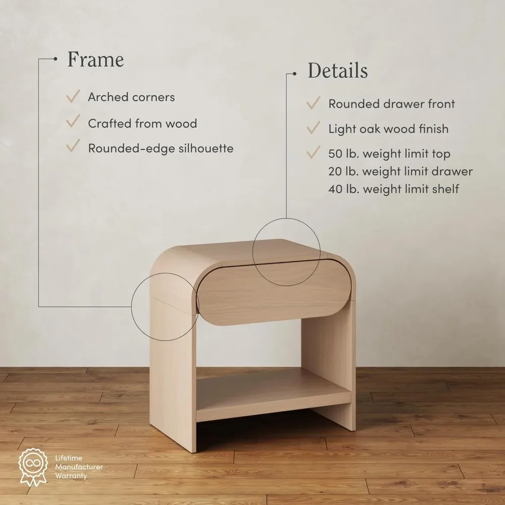 End Tables, Mid-Century Modern Nightstand with Drawer, End Table with Storage for Bedroom or Living Room Rounded Silhouette
