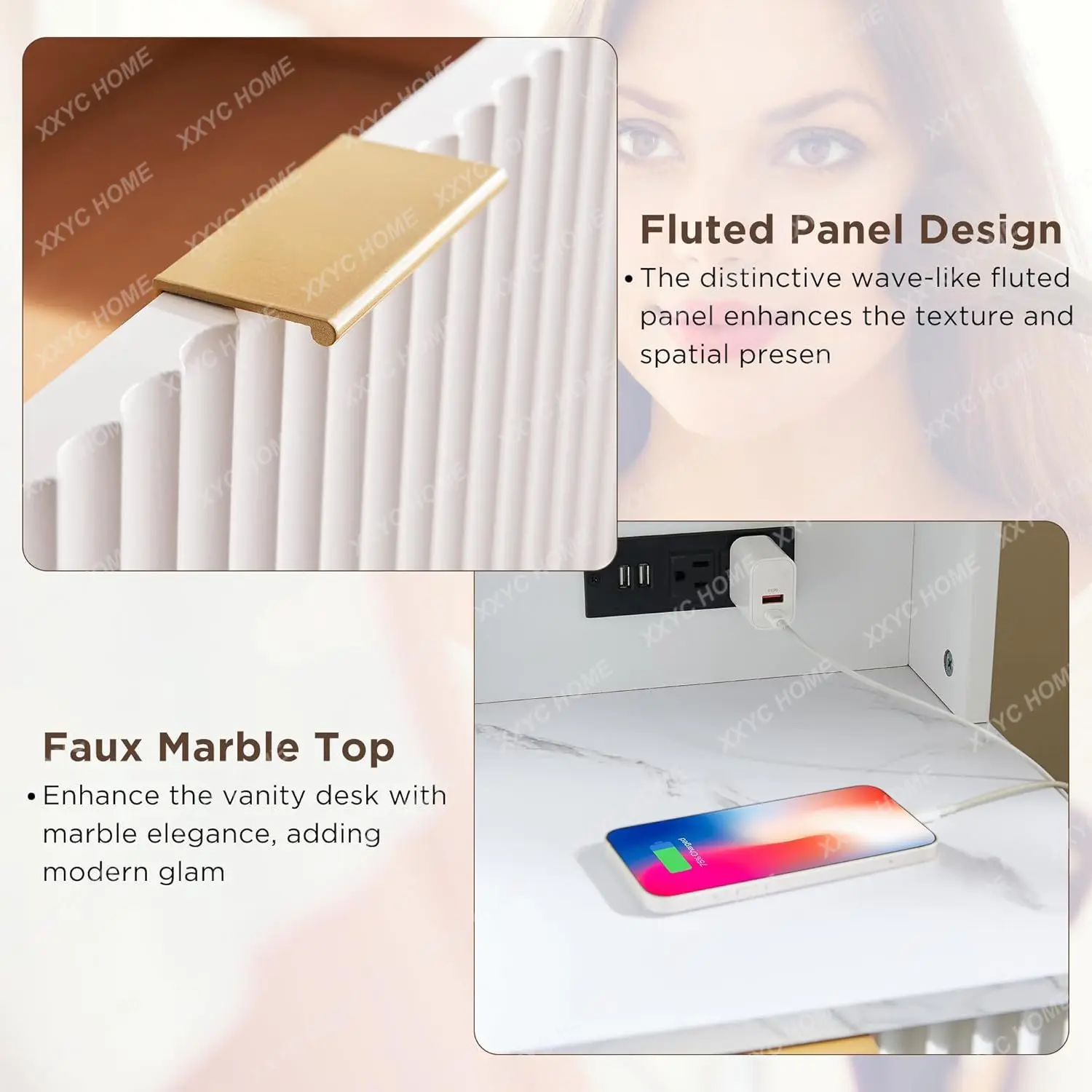 خزانة متعددة الوظائف، بسيطة وخفيفة فاخرة مع صندوق مرآة، شقة صغيرة مدمجة مع طاولة مكياج مصباح