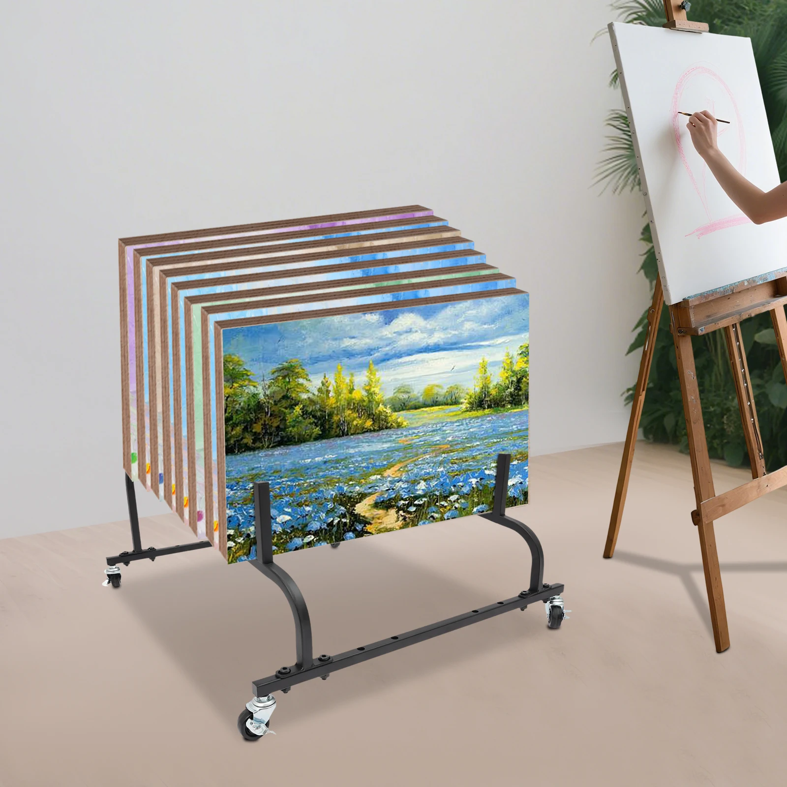 عائلة الصورة/قماش تخزين رف شاشة عربة قابل للتعديل بلاط عينة عرض الرف 10 فتحة عرض موقف مع عجلات #2