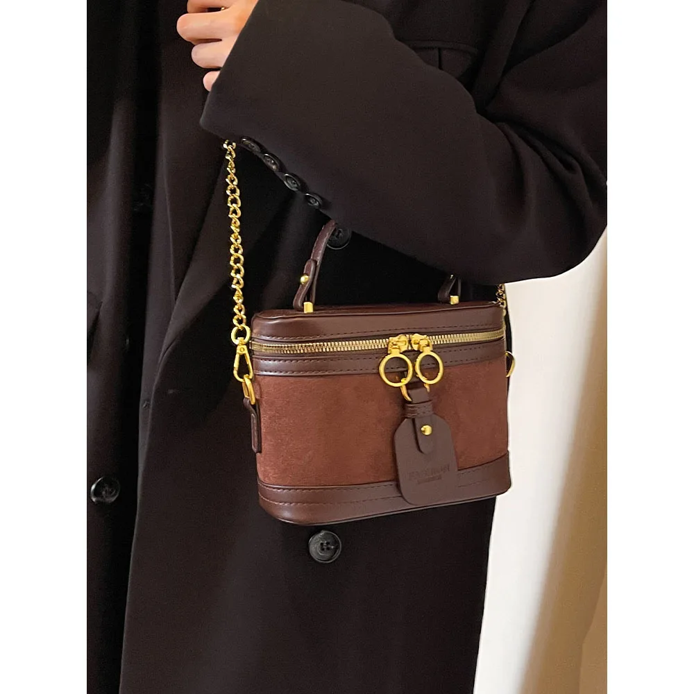 Retro Women Mini Square Handle Bags Contrast Color Pu Chain Shoulder Bags Female Casual Versatile Commute Crossbody Pack