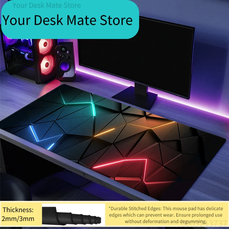 1PC Neon Mecha Print Large Lock Edge Non-Slip Rubber Desk Mat for Gaming Office