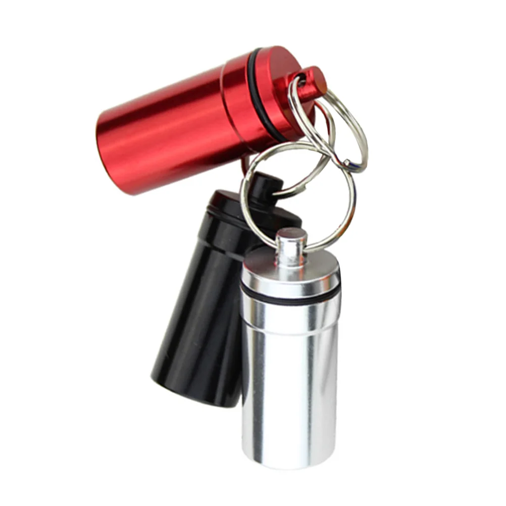 3pcs Mini Bottles Waterproof Aluminum Alloy Keychain Holder Medicine Dispenser (Red Silver Black) portable container