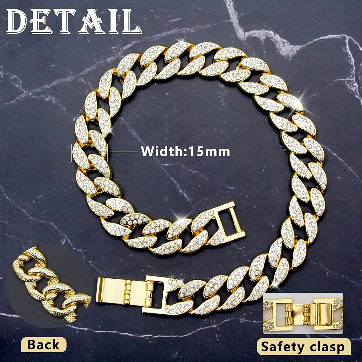 15MM Pet Cuban Collar Jewelry Accessories for Dogs Cats Gold Dog Chain Diamond Cuban Collar Walking Metal Chain Collar