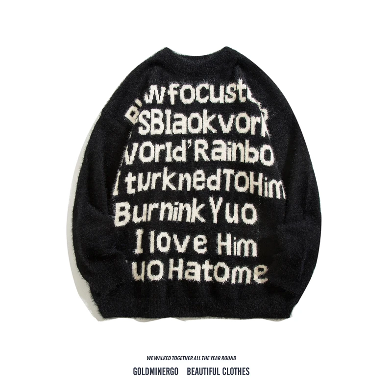 

Japanese Sle round Ne Letter Embroidery Knitted Sweater Loose Lazy Sle Couple's Outerwear Autumn Winter Men's Faion