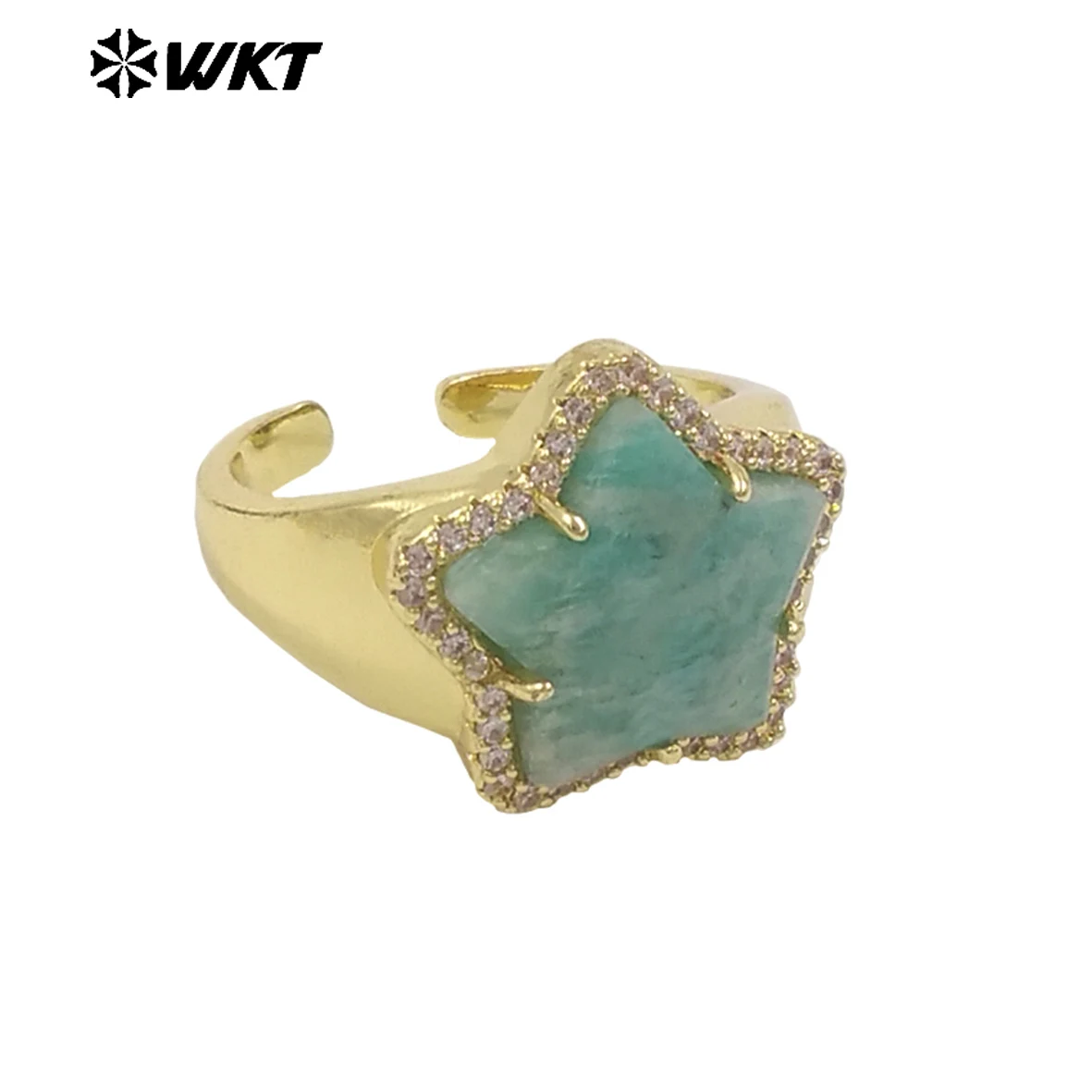 WT-R558 Squisito zircone pavimentato e placcato oro 18 carati Anello colorato speciale a forma di stella per le donne Accessorio quotidiano raffinato