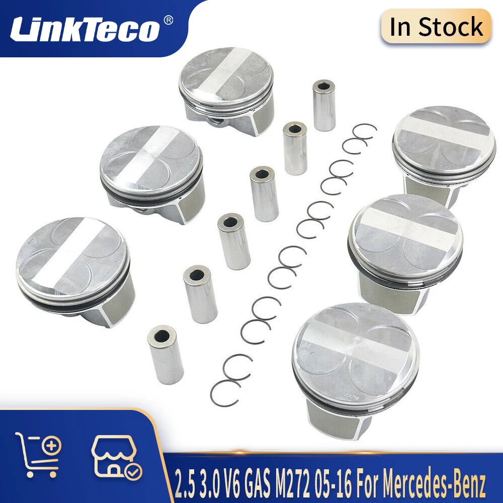 

6PCS Auto Engine Parts Pistons & Rings Set Kit Fit 2.5 3.0 L V6 GAS M272 05-16 For Mercedes-Benz CLC230 E230 GLK280 2.5L 3.0L