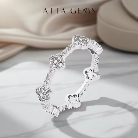 ATTAGEMS Eternity DVVS1 Moissanite Ring for Women 100% Real 925 Sterling Silver Gold Plated Wedding Party Charm Fine Jewelry New