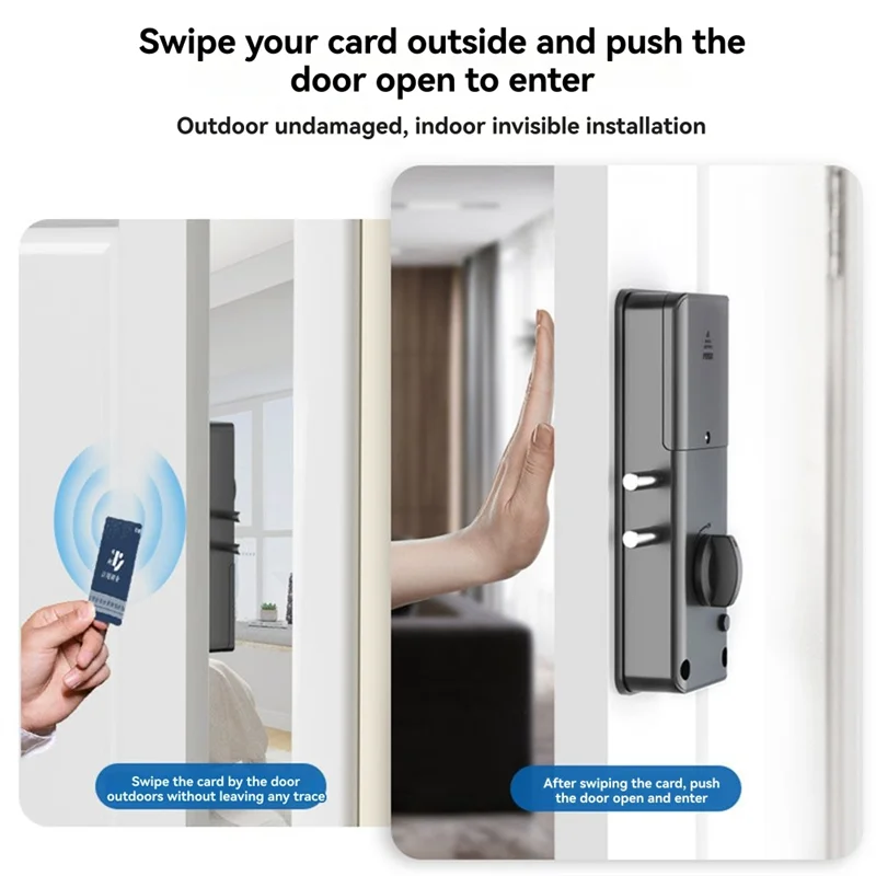 

ABGI-Tuya Smart Invisibles Door Lock No-Drill Motorized Bluetooth 13.56Mhz IC Card Access Keyless Entry For Wooden Doors