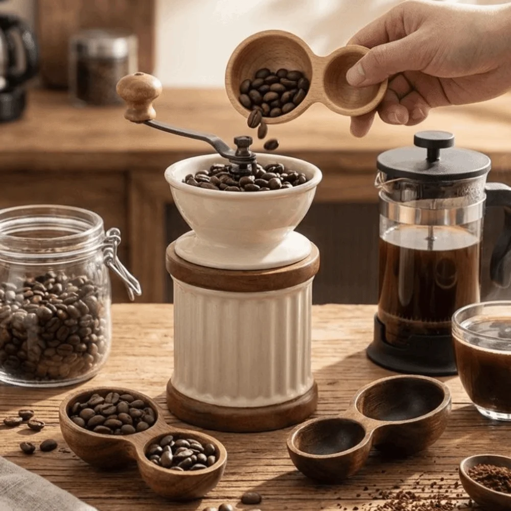 

Dual-Headed Wooden Coffee Spoon Short Handle Serving Cutlery Measuring Spoon Wear-resistant Rust-proof Coffee Bean Spoon