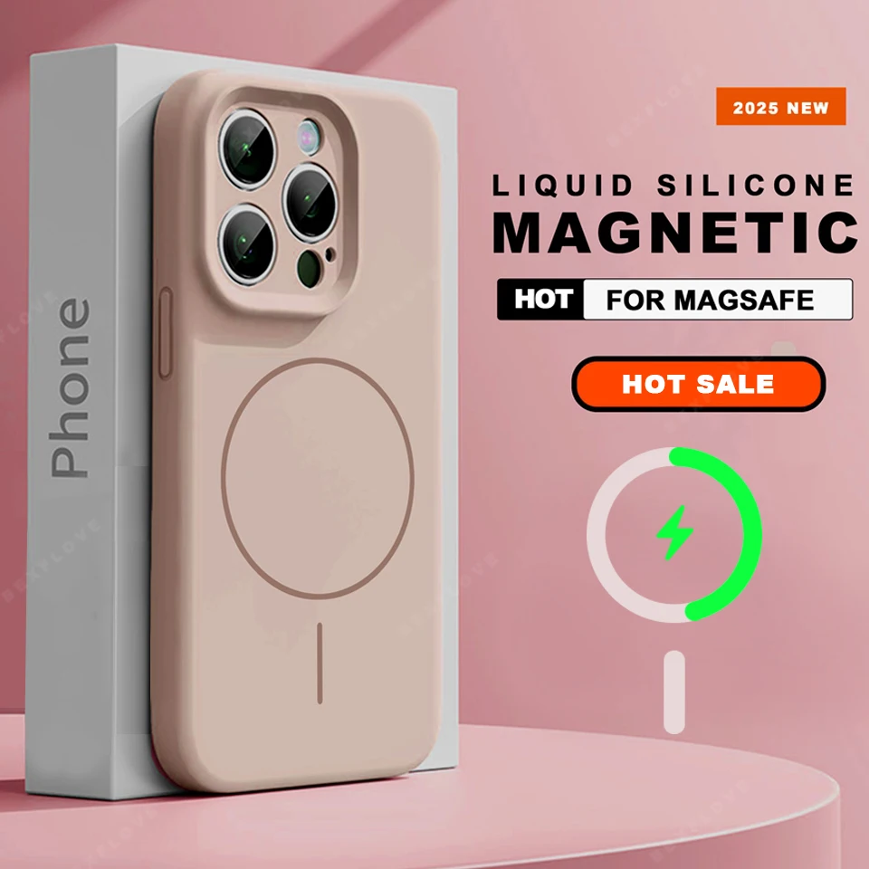 

Official Phone Case For iPhone 15 14 16 Plus 11 12 13 16 Pro Max Magsafe Liquid Silicone Magnetic Charge Protector Soft Cover