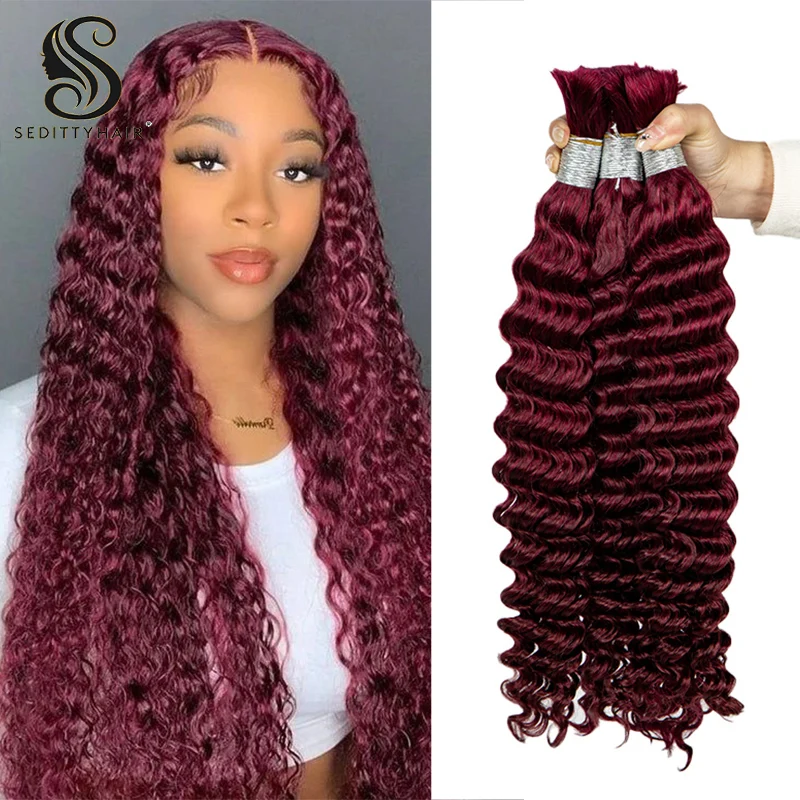 

Deep Wave Boho Braids Human Hair Curly Deep Wave Human Hair Bulks For Braiding Burgundy No Weft Virgin Human Hair Extension