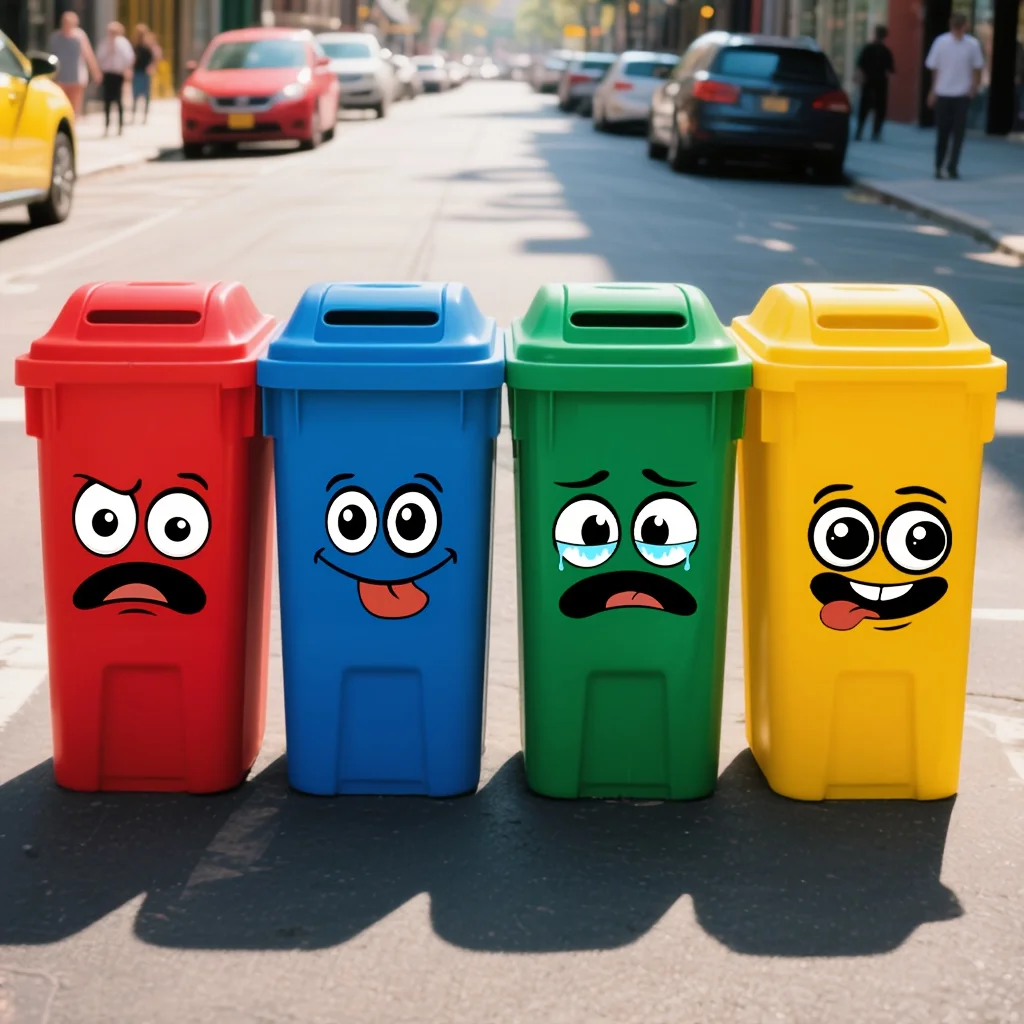 

4PCS15x15.5cm Cartoon Face Waterproof Vinyl Stickers – Funny Expression Decals for Trash Can, Car & DIY Decor