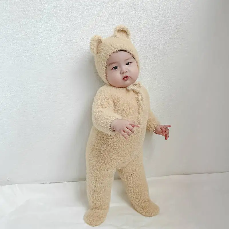 

Christmas Winter Baby Boys Girls Clothes Newborn Baby Romper Bodysuits Cartoon Bear Plush Soft Baby Pullover Jumpsuits With Hat