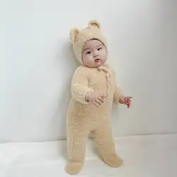 Inverno de natal do bebê meninos meninas roupas do bebê recém-nascido macacão bodysuits dos desenhos animados urso de pelúcia macio do bebê pulôver macacões com chapéu