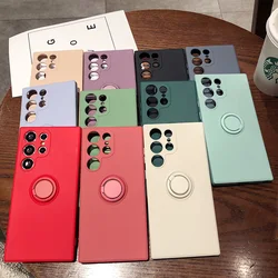 Solid Color Liquid Silicone Ring Holder Case for Samsung A15 A25 A35 A55 S24 ULTRA FE S23 PlUS S22 Bracket Magnetic Cover