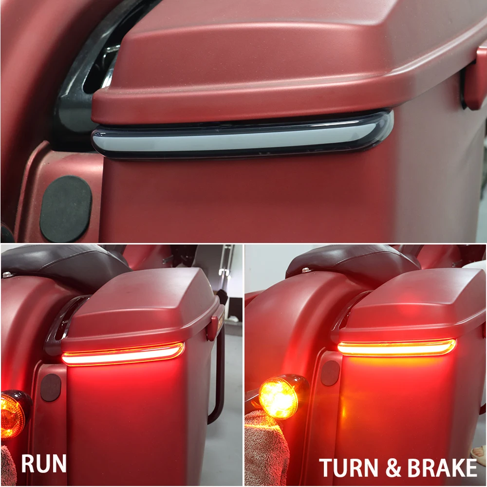 Motorrad Rot Tracer Hinten Satteltasche LED Anzeige Run Drehen Bremslichter Für Harley Touring Road King Street Glide FLHR CVO