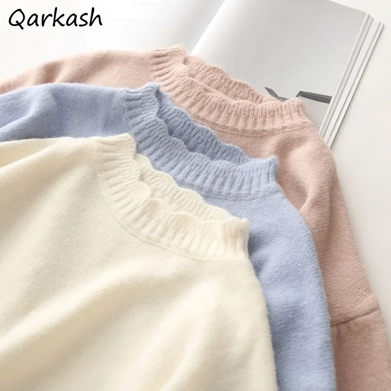 

Свитер женский XS-6XL, свободный милый свитер ярких цветов для девочек, корейская мода, универсальный чистый вязаный пуловер на весну и осень с круглым вырезом в консервативном стиле
