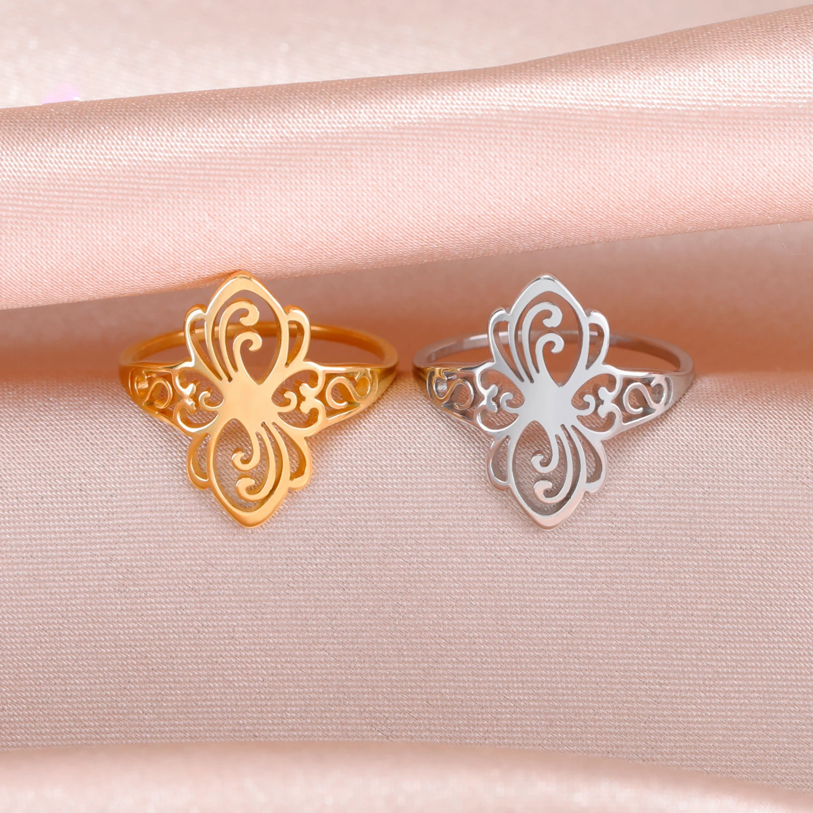 Skyrim Filigree Ring Stainless Steel Gold Color Elegant Finger Rings Women Bohemian Jewelry Wedding Band Gift Wholesale