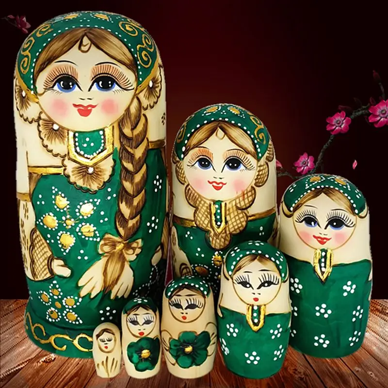 2026 New Children's Russian Nesting Doll Toy 7-Layer Matryoshka Doll Toy Handmade Wooden Crafts Ornament Decoration 4ColorsLJ010