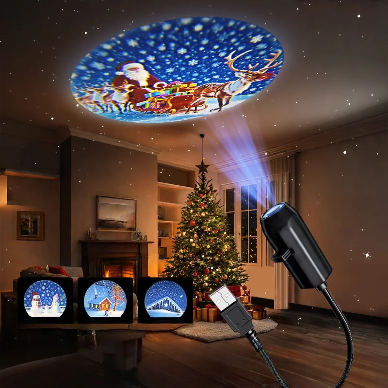 عيد الميلاد LED USB العارض ضوء 4pcs أنماط الإسقاط - ضوء الليل USB قابل للتعديل لزينة المهرجان