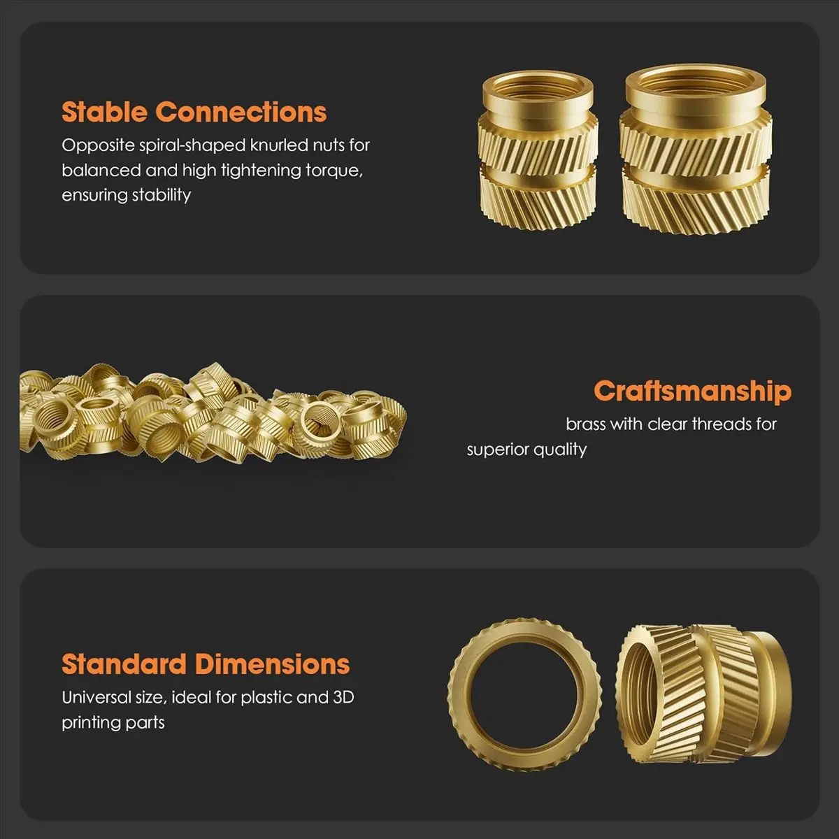 ABJY Inserts filetés thermocollants, insert thermocollant pour composants d'impression 3D et pièces en plastique – Écrous moletés (100 pièces)