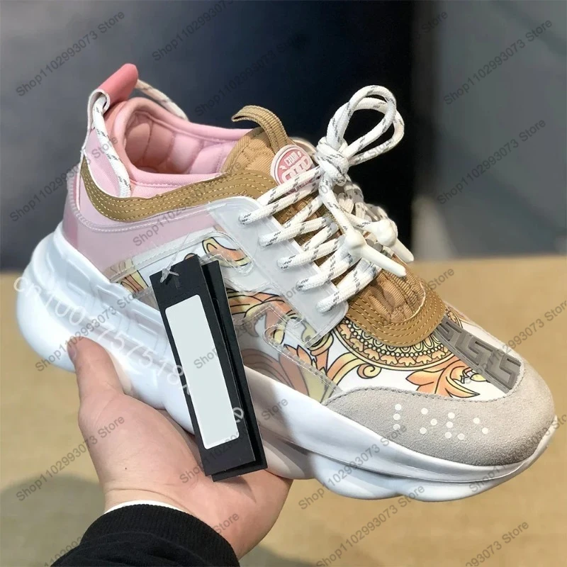 Chunky sneakers voor heren en dames, designer sneakers met sleutelpatroon, antislip casual schoenen met kussens, streetwear-schoenen