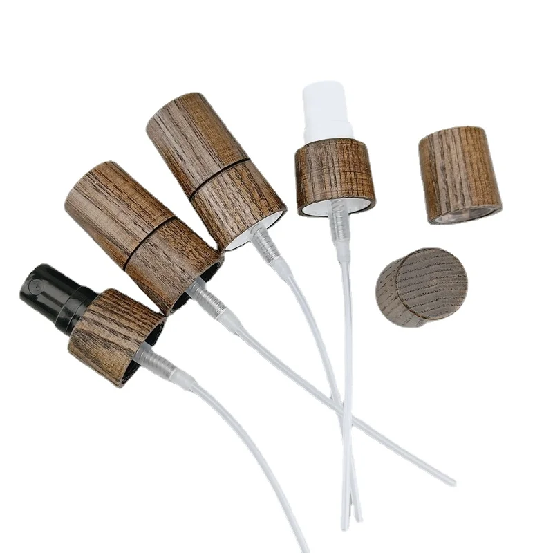 10 قطعة/الوحدة صديقة للبيئة الظلام الخشب رذاذ غطاء المضخة 18/415 الظلام خشبية رذاذ رذاذ رذاذ خفيف مع غطاء خشبي لتعبئة مستحضرات التجميل