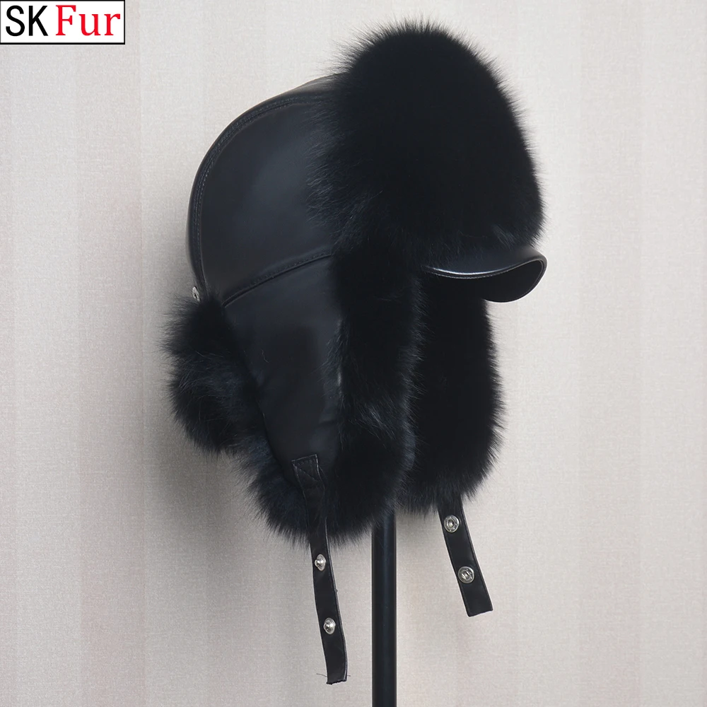 

2024 New Style Winter Ushanka Hat Men Women's Pilot Aviator Bomber Trapper Hats Real Fox Fur Leather Snow Cap with Ear Flaps