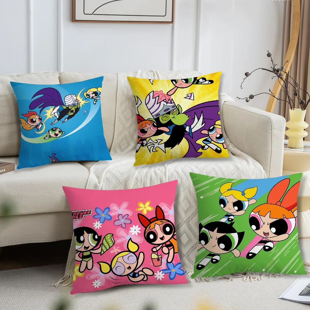 Cartoon The P-Powerpuff G-Girls Pillow Case Living Room Sofa Cushion Cover Suitable For Home Bedroom Room Decoration